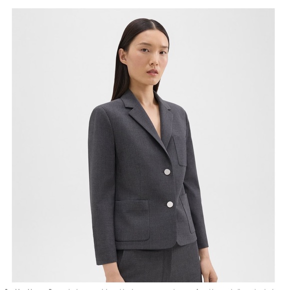 Like New Theory Good Wool Boxy Cropped Blazer in Charcoal, size 2 - Picture 2 of 11